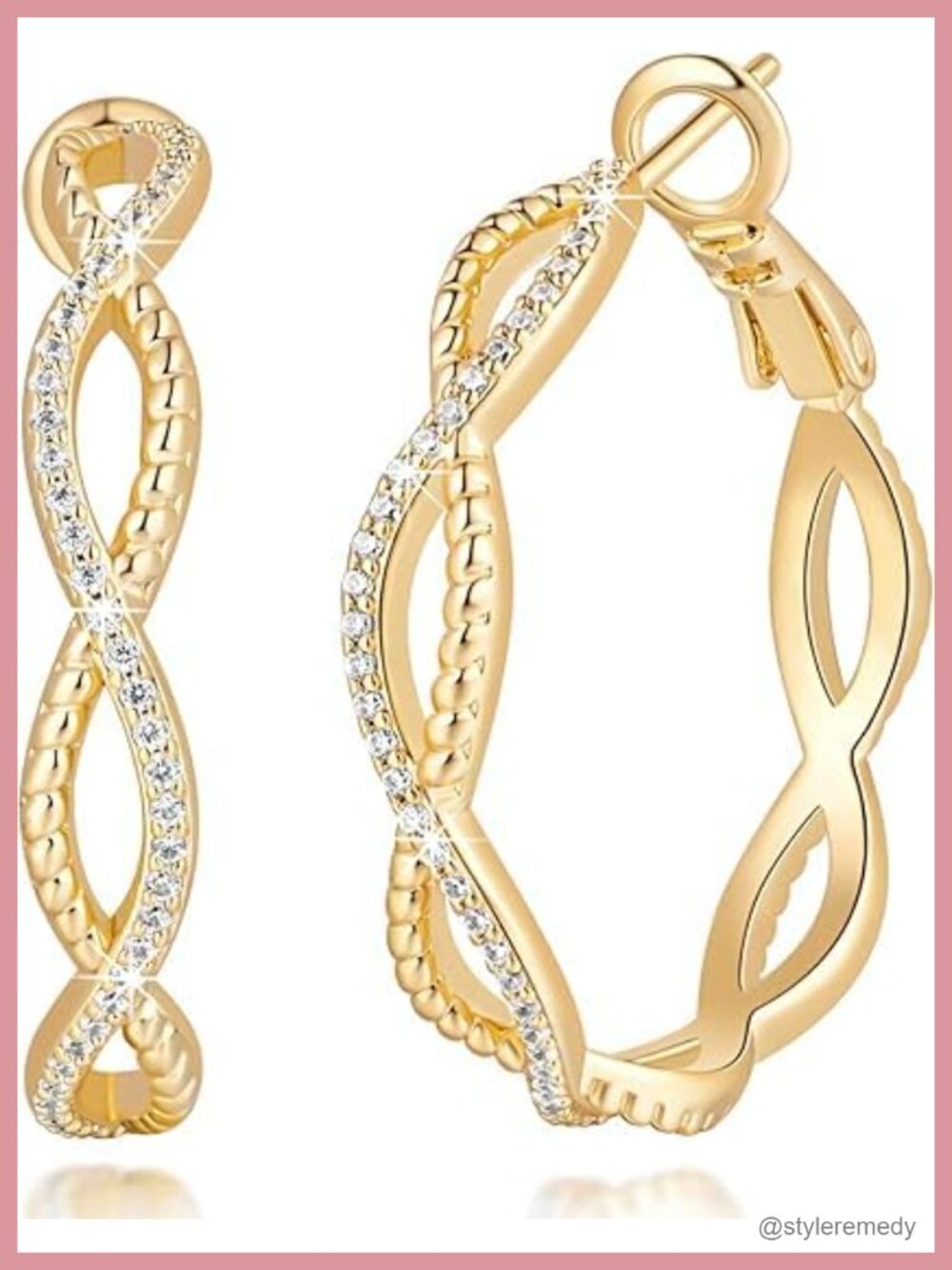 14K Gold Plated Twisted Hoop Earrings Cubic Zirconia Lightweight